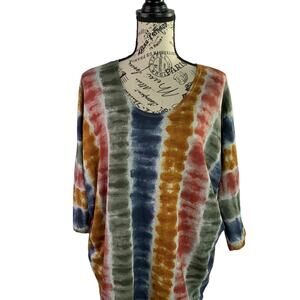 Kim & Cami Women's Large Blouse Tie Dye 4 Way Stretch Very Soft Scoop Neckline